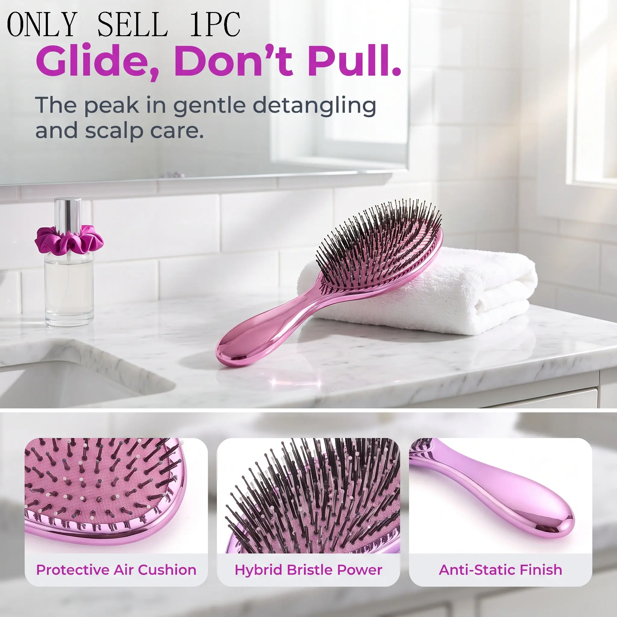 1pc Electroplated Massage Comb，Detangling Wet & Dry Hairbrush With Soft Comb Teeth For Women,Men or Kids，Painless For All Hair Types
