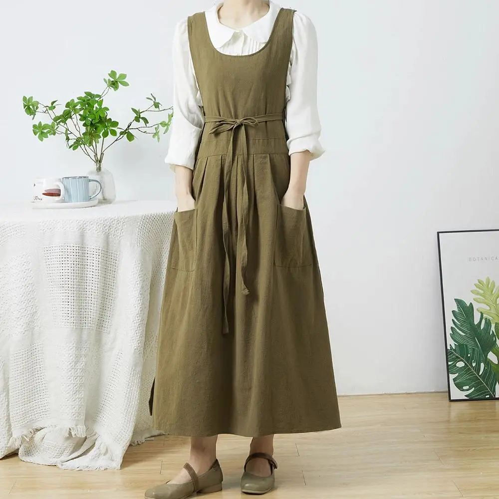 Women's Nordic Retro Pinafore Apron - Washed Cotton Fabric Aprons, Fashion Design for Cooking, Food & Beverage Use (Kitchens, Coffee Shops) | Shopping Guide Inclusive Home Supplies
