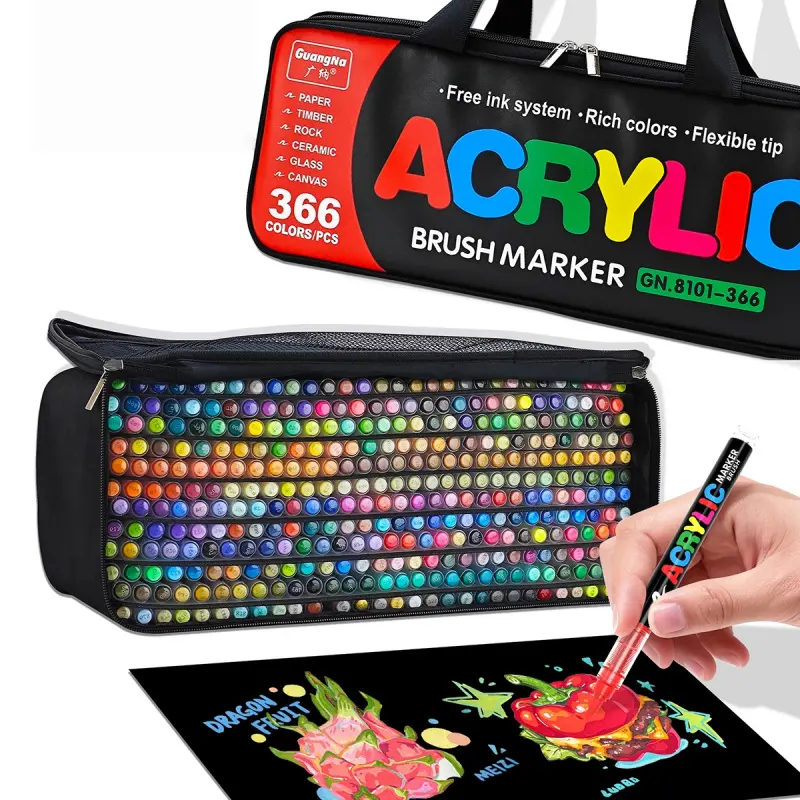 366 Colors Acrylic Paint Markers with Automatic Ink Control System, Soft Brush Tip Acrylic Markers for Paper, Rock, Wood, Canvas, Glass and Ceramic Art Supplies, Paint Pens & Paint Markers with Bag, Acrylic Marker Set, Drawing Art Supplies