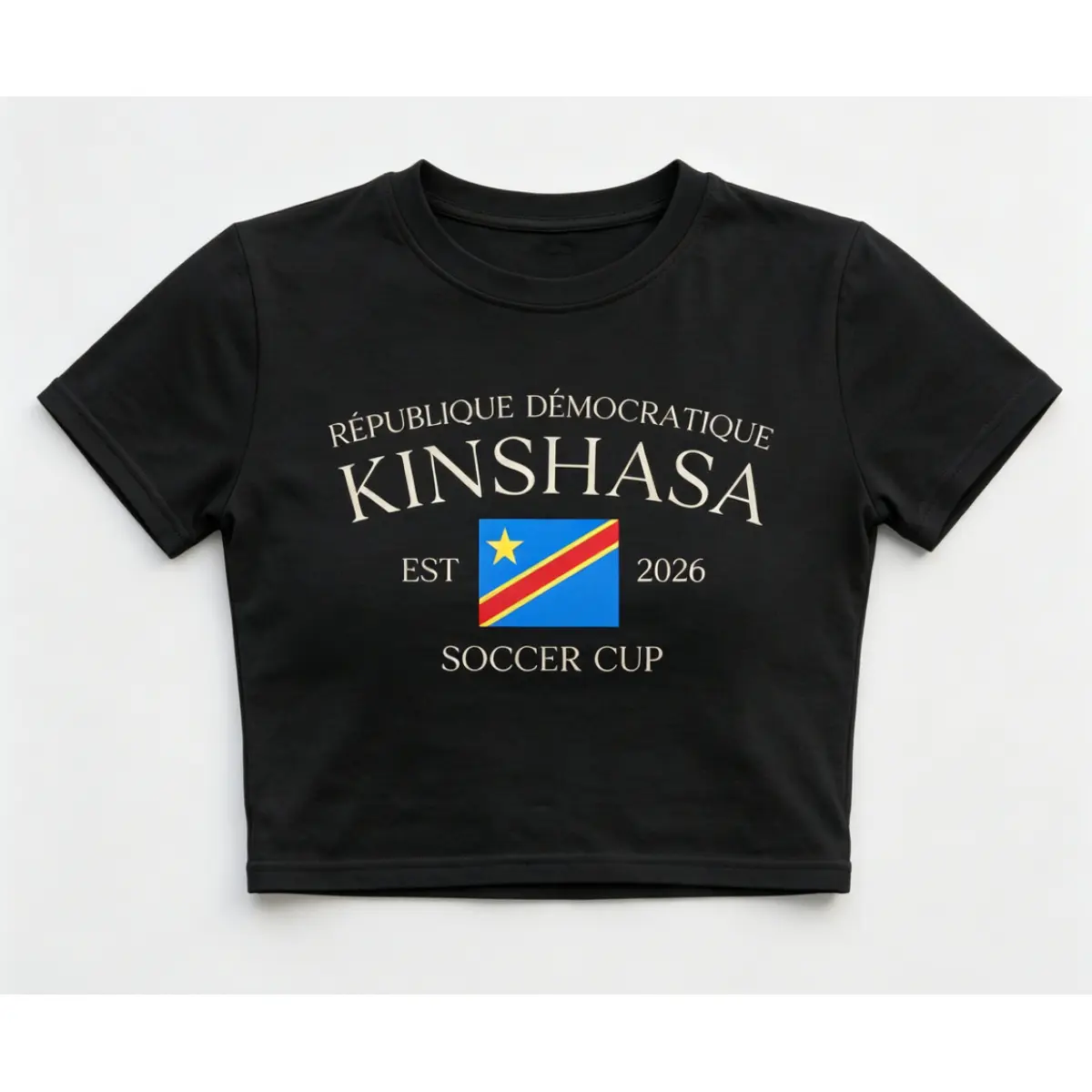 Women's Baby Tee Crop Top, Retro Kinshasa Patriotic Graphic Fitted  T-Shirt with Short Sleeves, Shortsleeve, Lady, Tshirt