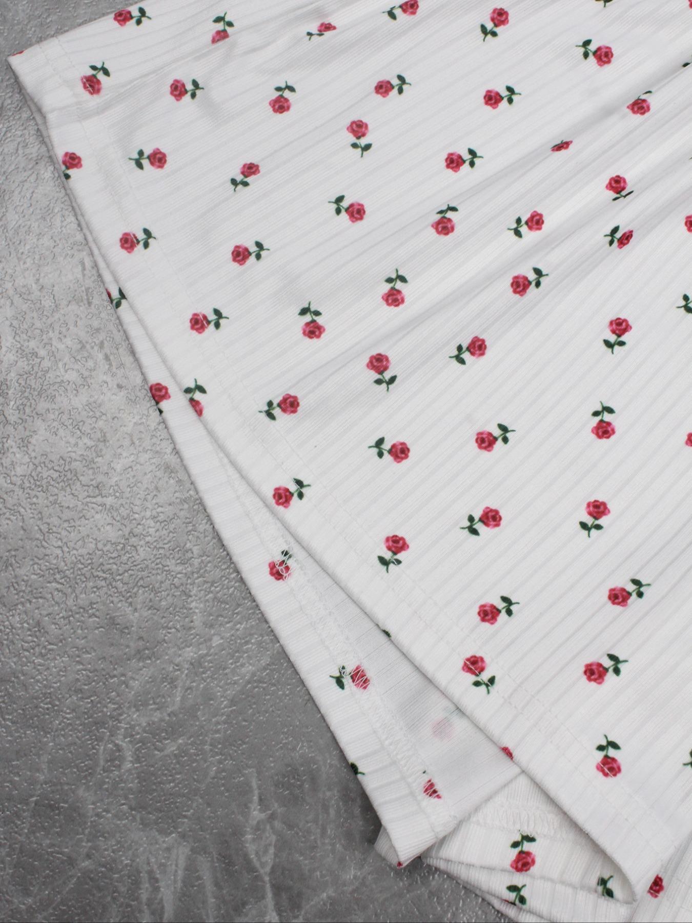 Women's Floral Print Crop Top & Shorts Cute Loungewear Two-Piece Set, Casual Comfy Short Sleeve T-Shirt & Shorts PJ Set, Ladies Summer Sleepwear, Pajama