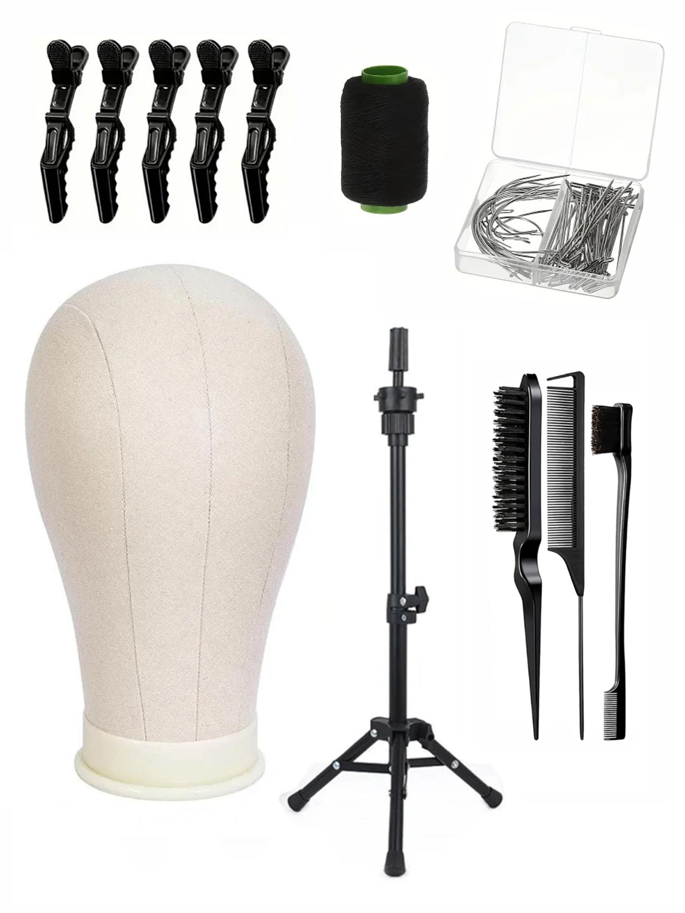 Complete Wig Styling Equipment for Novices: 22-inch Wig Stand + Tripod + T-Pins + Bristle Brush | Halloween Ready Wig Install Kit