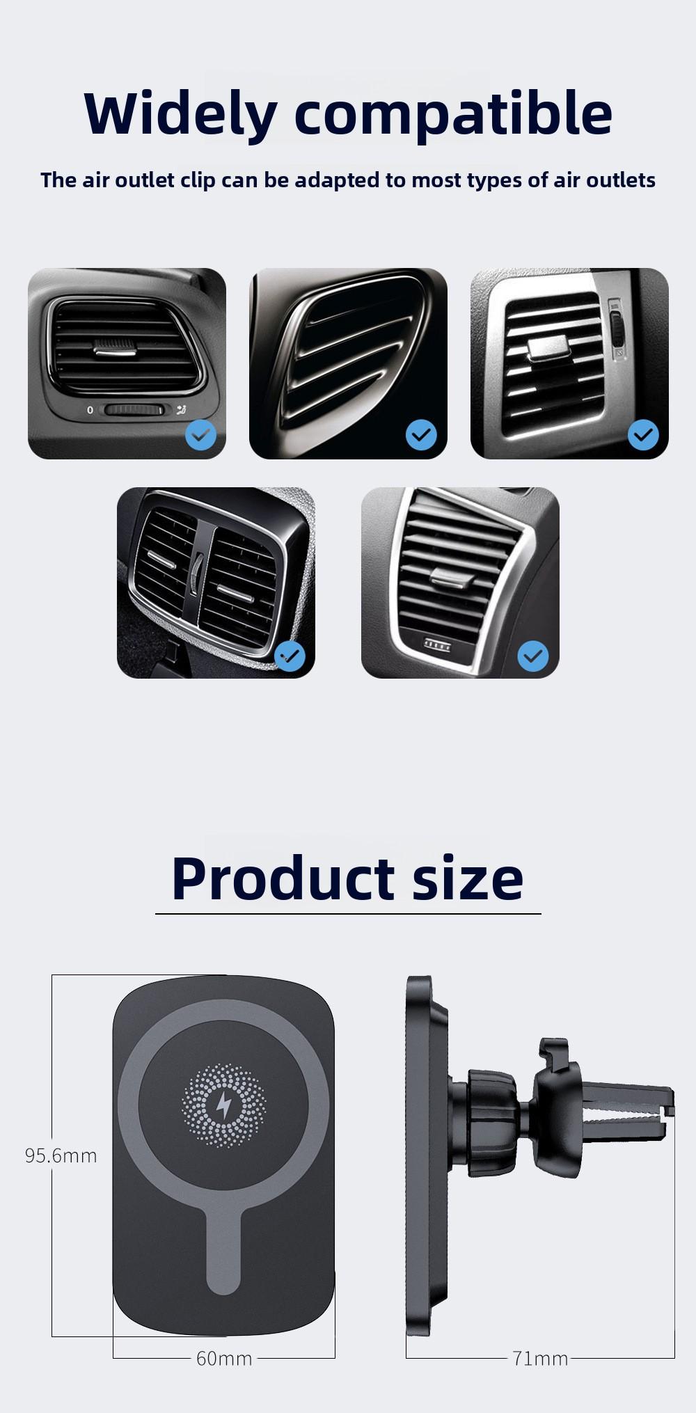 Car-mounted magnetic wireless charging stand 15W MagSafe fast charging compatible with Apple 12-15 magnetic wireless charger