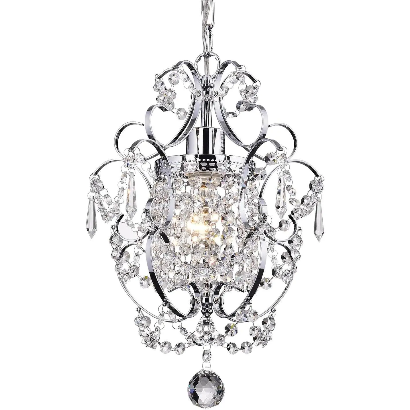 Amorette Mini Crystal Chandelier Chrome, 1 Light Modern Glam Ceiling Fixture, Adjustable Hanging Light for Closet, Bedroom, Girls Room, Kitchen Island