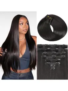 Clip in Human Hair Straight Hair Extensions for Women 14-28 Inch 100g 8Pcs 18 Clips 1B/4/4-27/613 Natural Black, Dark Brown,Highlight Ombre Honey Blonde Seamless Soft Lightweight Beginner Friendly Easy Install Natural Look Hair