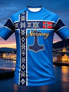 2026 Summer New Norwegian Men's Soccer T-Shirt Sports Tees, European Style Casual Fashion Print, Unisex Short Sleeve Top, All Seasons Slim Fit