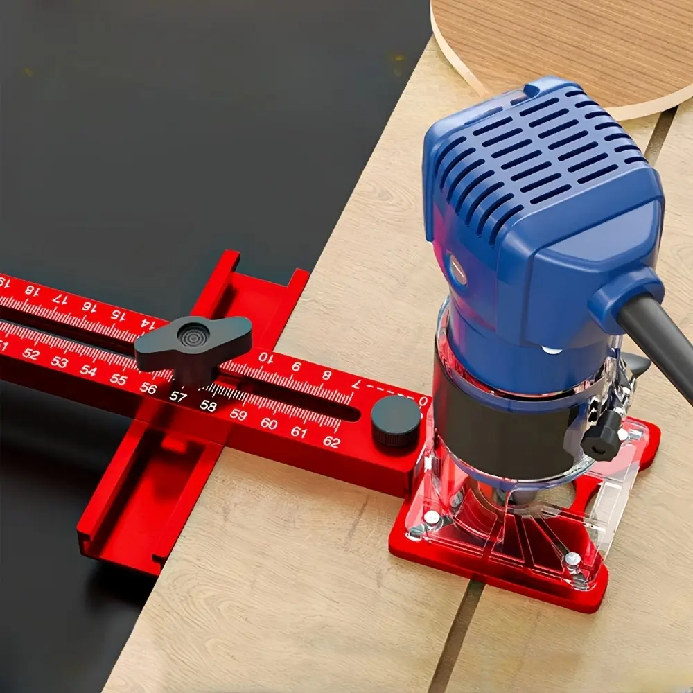 3-in-1 Router Milling Groove Bracket, Aluminum Alloy Router Circular Cutting Jig with 9-61cm Adjustable Radius, Extended Slotting & Edge Milling Guide, Woodworking Template for DIY & Cabinet Hardware