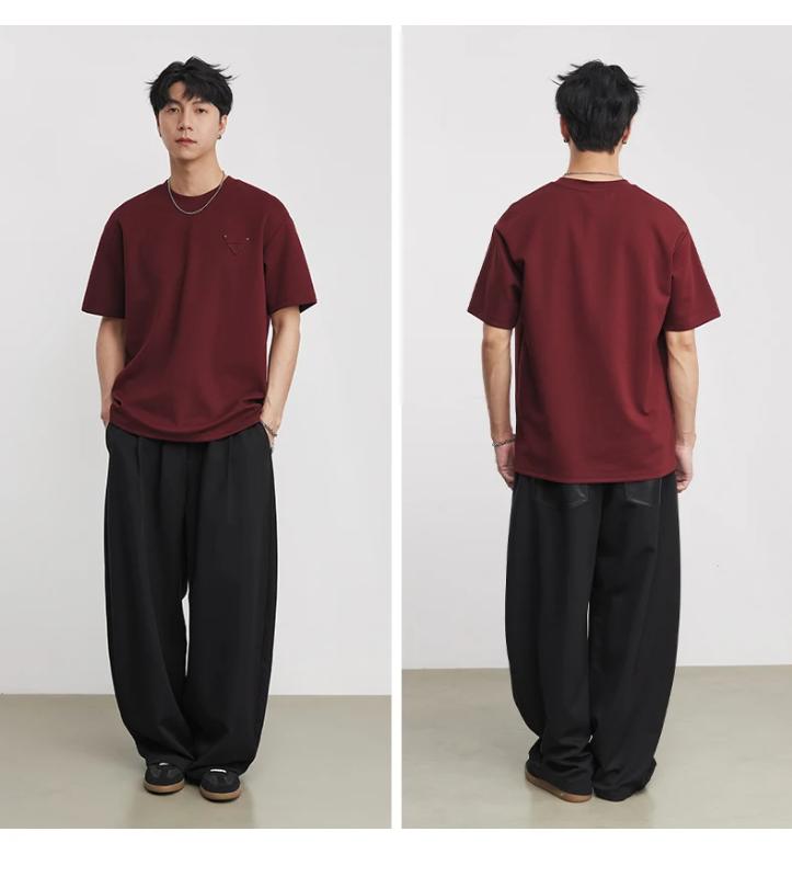 Kyn Apparel Men's Heavyweight 280g 2026 Summer New Cotton Solid Color Short Sleeve T-Shirt Crew Neck Triangle Label All-match Minimalist Tee