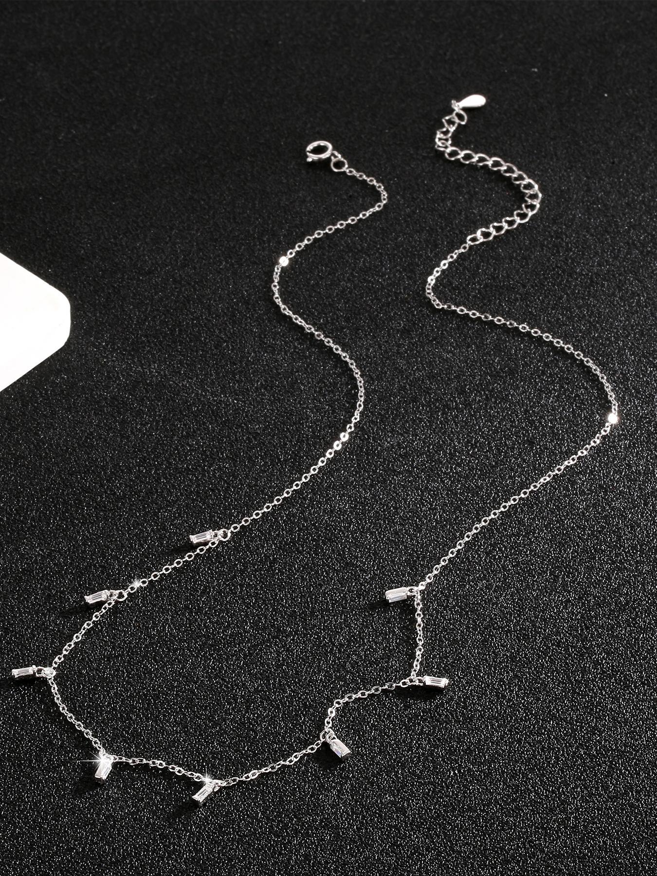 S925 Sterling Silver Simple Square Shaped Pendant Necklace for Women, Fashion Jewelry for Party, Daily Decor, Trendy All-match & Exquisite Jewelry for Birthday Gift, Trendy Charms Necklace