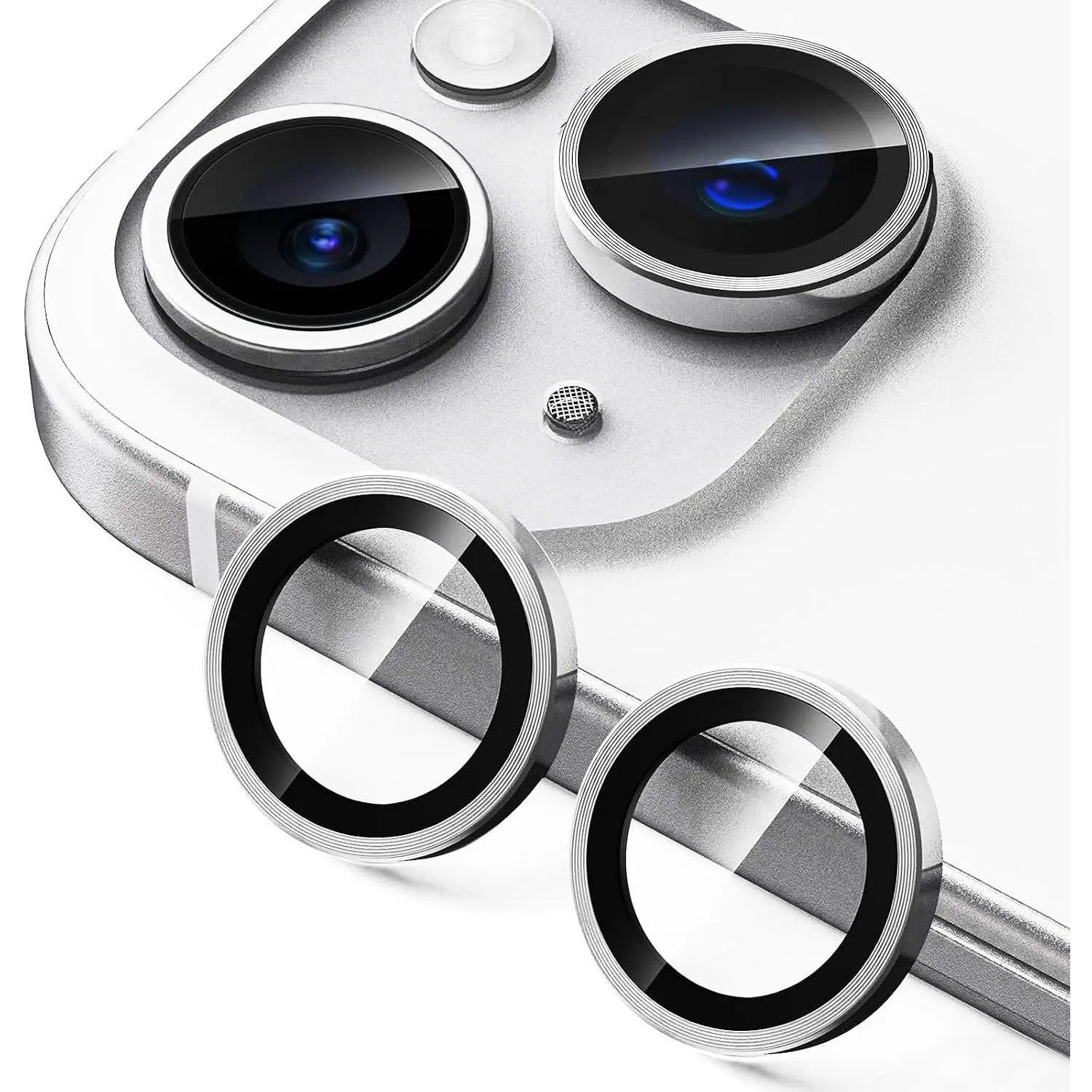 2 Pack Camera Lens Protector for  14/ 14 Plus/ 15/ 15 Plus,9H Tempered Glass Scratch Resistant Metal Ring Camera Cover Accessories,