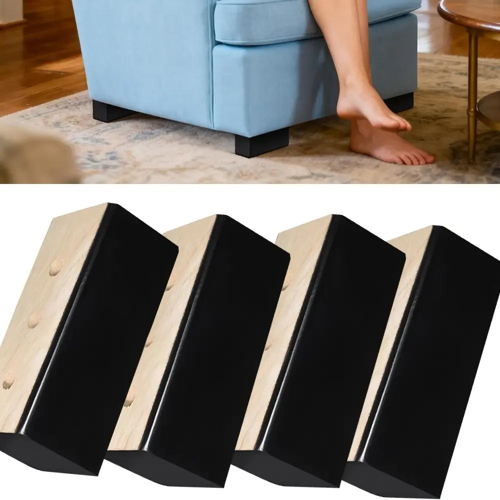 Wood Furniture Risers, Universal Sofa Legs, Rectangle Bed Risers, Couch Feet, Replacement Legs for Chair Table Bench Loveseat, Heavy Duty Wood Blocks (Black, 2 Inch)