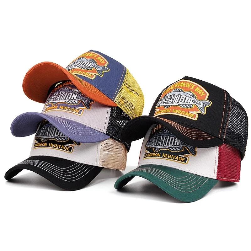 Hot Sale Unisex Summer Fishing Cap Breathable Mesh Trucker Hat Men Women Big Fish Fisherman Sports Snapback Hat Outdoor Cap