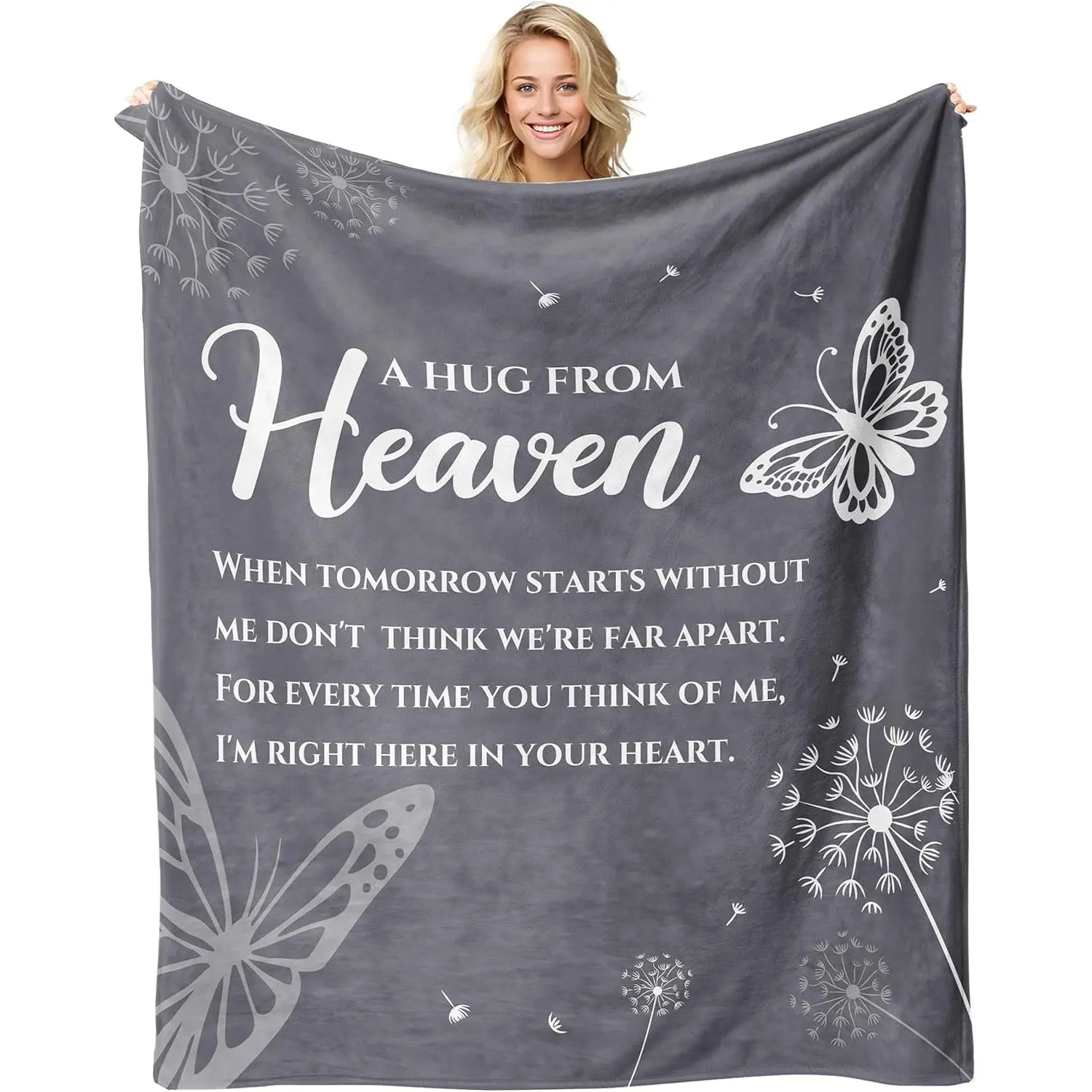 Memorial Gift Blanket, Sympathy Gifts for Loss of Loved One, Hugs from Heaven Blanket, Bereavement Gift Idea, Memorial Gifts for Loss of Mother/Father/Pet Throw Blanket Grey