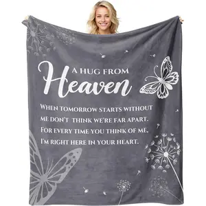 Memorial Gift Blanket, Sympathy Gifts for Loss of Loved One, Hugs from Heaven Blanket, Bereavement Gift Idea, Memorial Gifts for Loss of Mother/Father/Pet Throw Blanket Grey