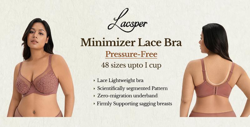 [2PCS SET]Lacsper Daisy Minimizer Bra Floral Lace Unlined & Non-Padded Plus Size Full Coverage with Supportive Under Band for All-Day Comfort