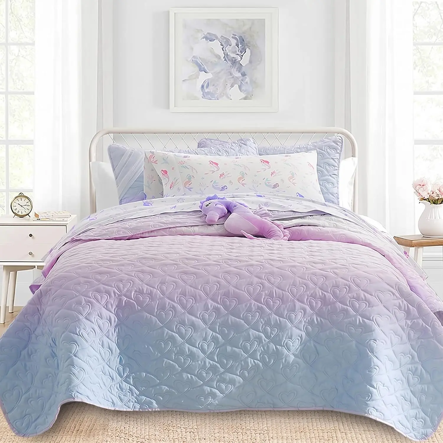 Size 2 count Quilt Set, Bailey Printed Bedding Coverlet Set, Lightweight Soft Reversible Bedspread Sets for   (1 Quilt & 1 Pillow Shams)