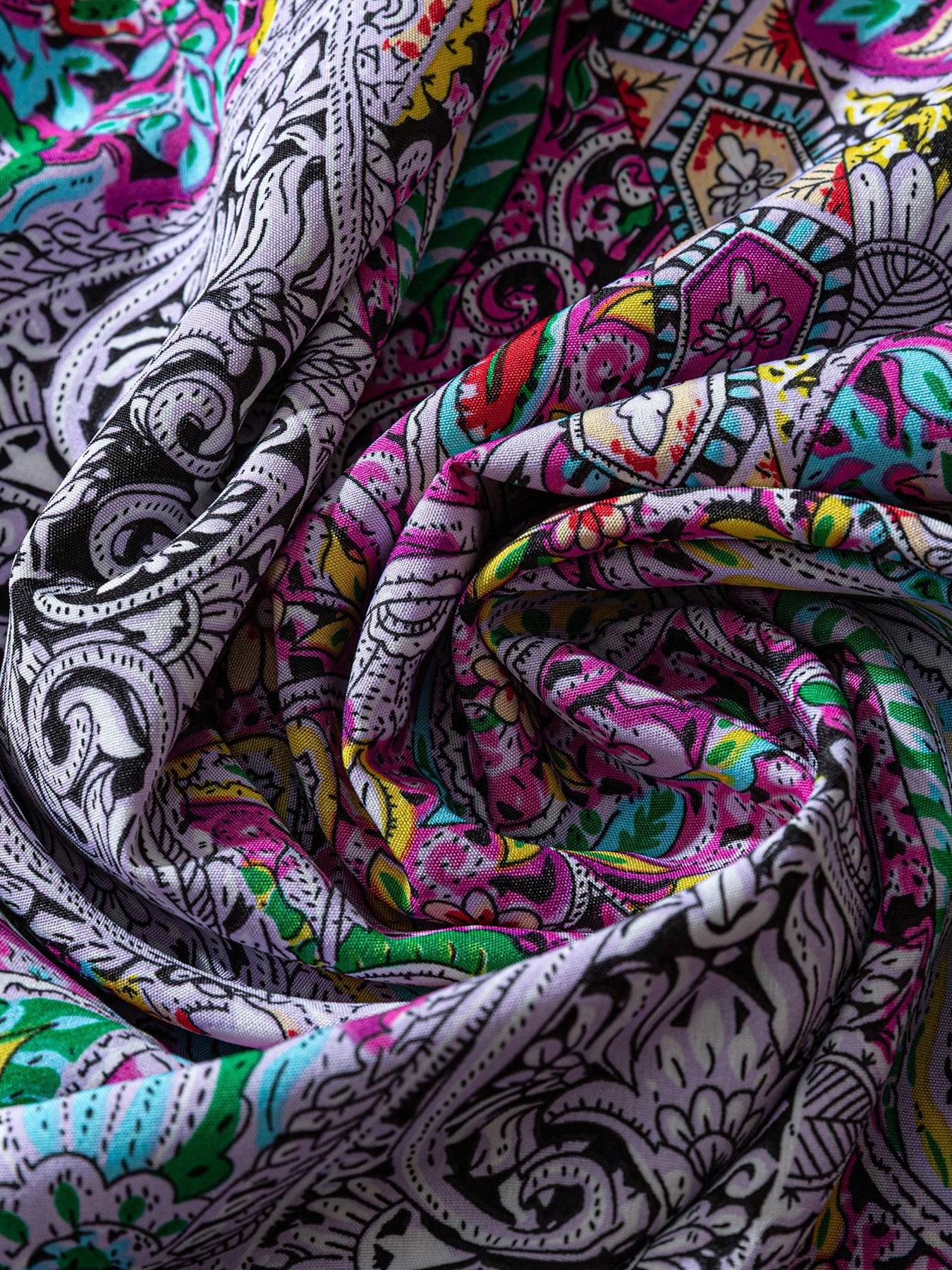 【Plus Size】 Paisley Print Blouse, Boho Casual Short Sleeve Top for Daily Holiday Vacation Wear, Women Plus Clothing for Summer