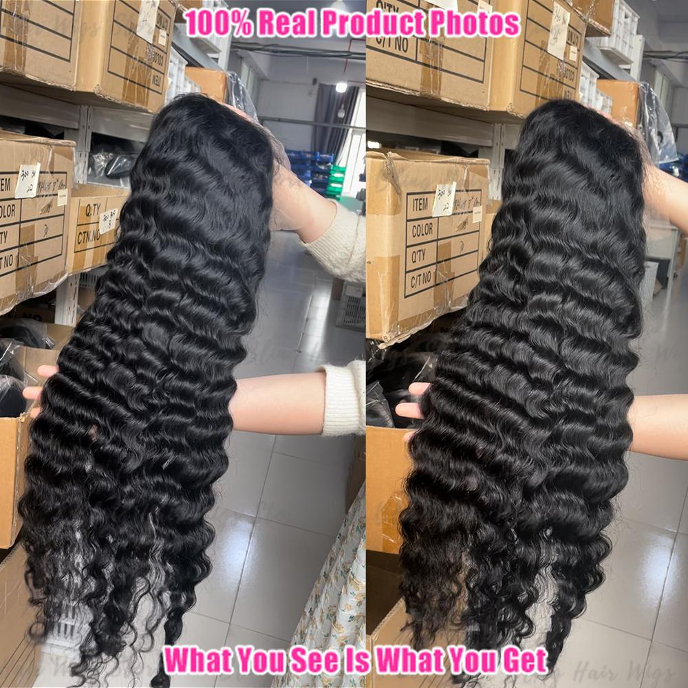 Bling Hair 13x4 13x6 HD Transparent Lace Wig Deep Wave Brazilian Human Hair Lace Frontal Wig for Women Curly Pre Plucked 36 38 Inch 180% Density Natural Hairline