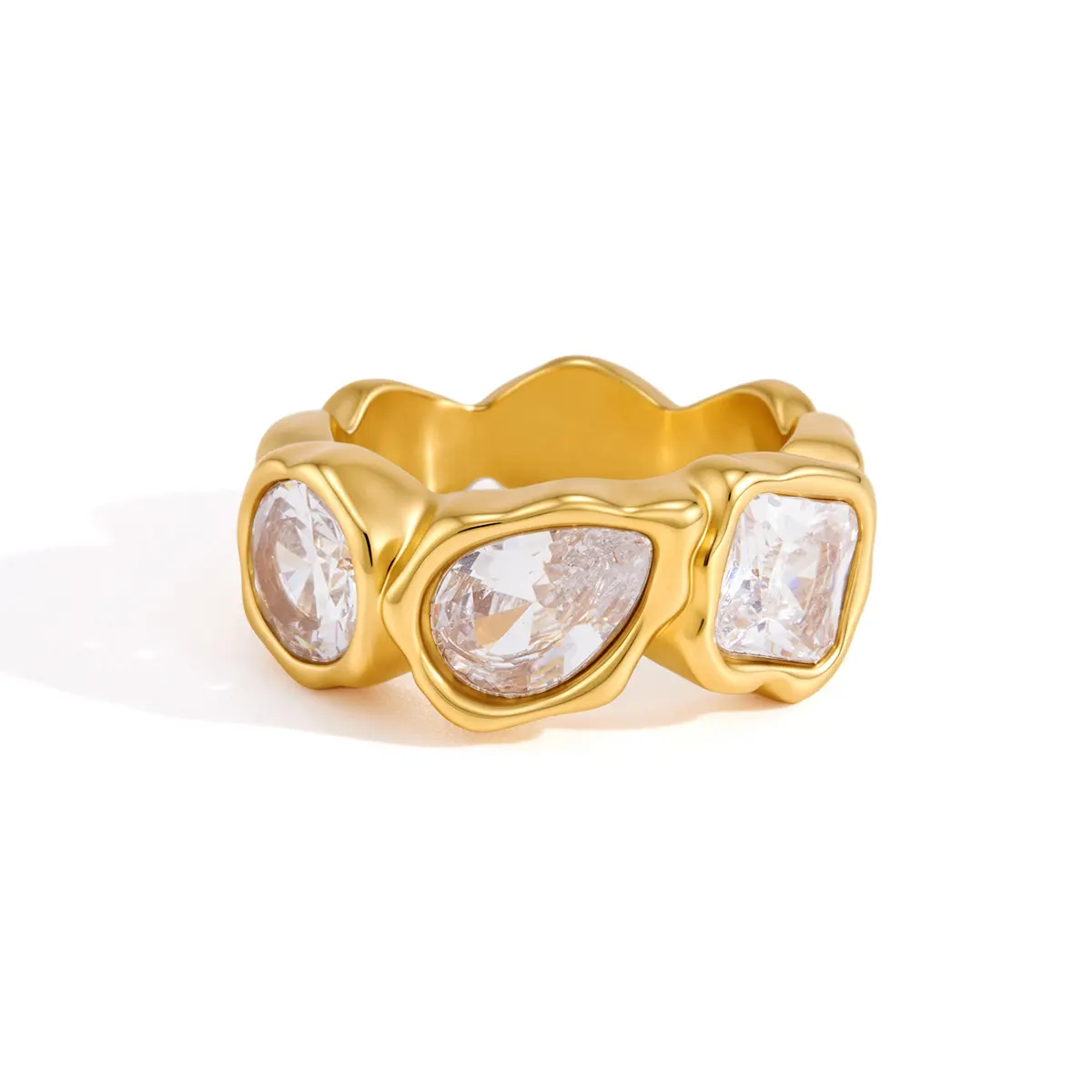Main Character Energy Organic Sculptural Cocktail Ring Textured Rich Yellow Gold with Irregular Rose Cut Clear Diamonds Effortless Glamour Bold Statement Jewelry Baddie Vibes Everyday Luxury
