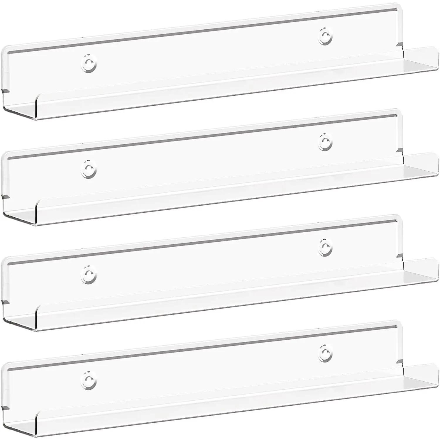 Narrow Floating Shelves for Vinyl Record 4 Pack, 12" Clear Wall Shelves for  Polish/Book/Picture/Makeup,  Wall Display Shelf Organizer for Bedroom, Living Room, Bathroom Decor