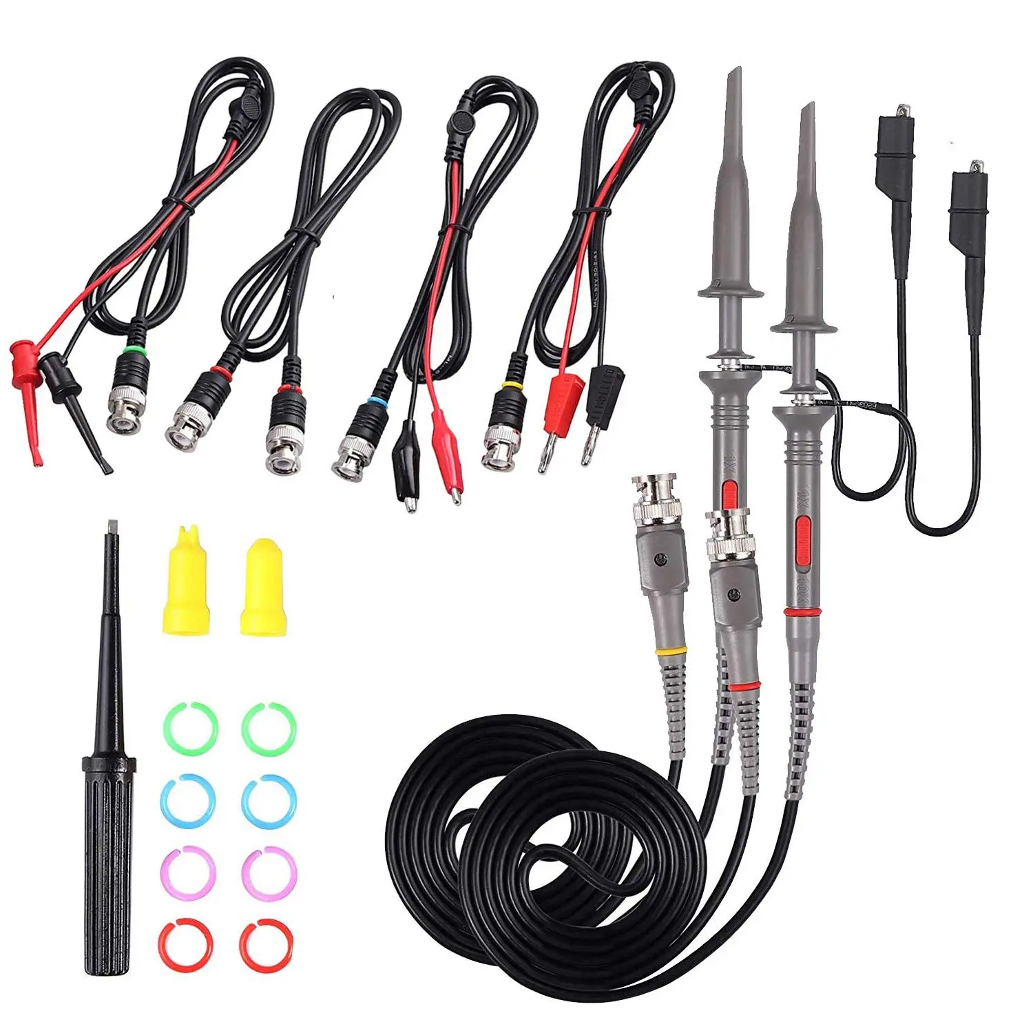 Oscilloscope Probe Kit, 100MHz Oscilloscope Clip Probes with BNC to Minigrabber Test Lead Kit