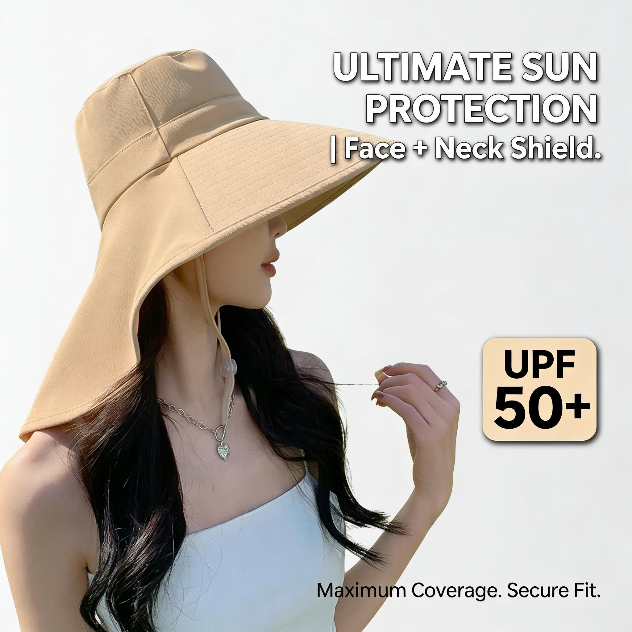 Korean-style wide-brim sun fisherman hat, double-layer quick-dry and water-resistant. Breathable outdoor shawl cap ideal for travel, camping and hiking, lightweight and comfy.