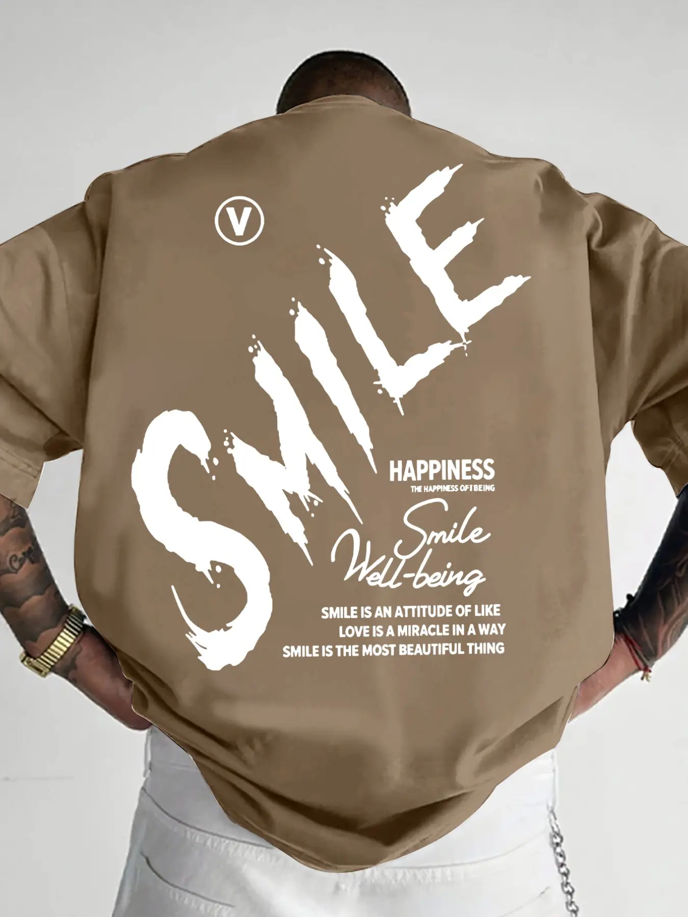 Men's Oversized, Loose Fit, Baggy Short Sleeve T-Shirt, Splash Brush Stroke SMILE Multi Font Positive Slogan Back Print Breathable Casual Hip Hop Streetwear Daily Top #SmileSloganTee #BrushLetterPrint #PositiveQuoteShirt