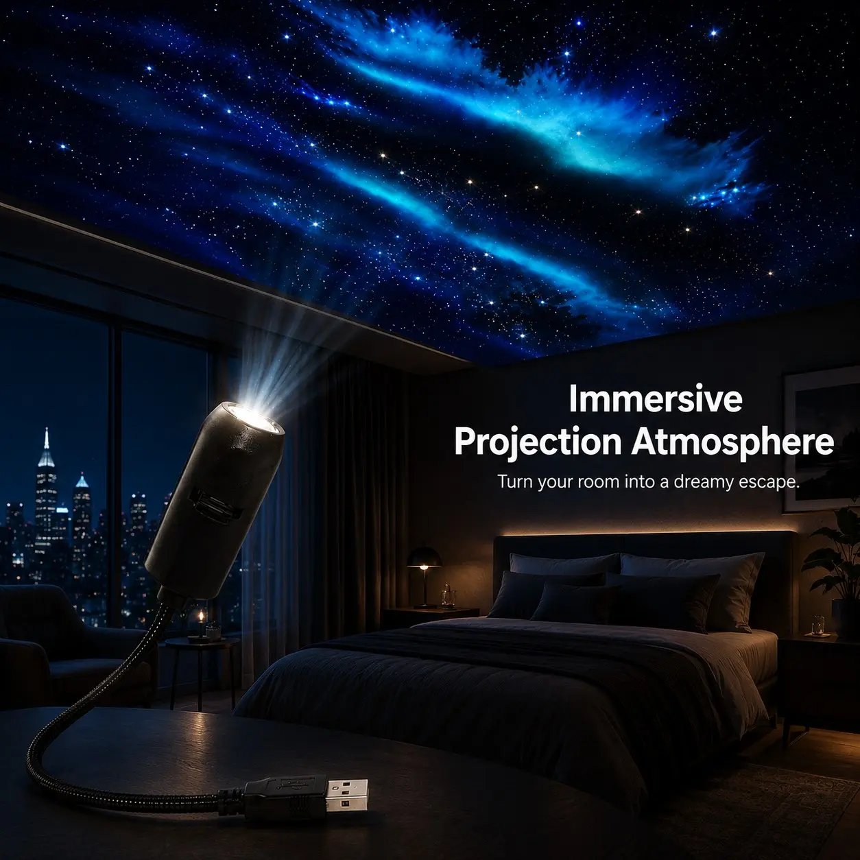 Galaxy Projector Starry Sky Projector, USB Powered Ceiling Projection Decor for Bedroom, Hallway, Car Interior, Room Atmosphere and Relaxing Decor, Galaxy Night Light
