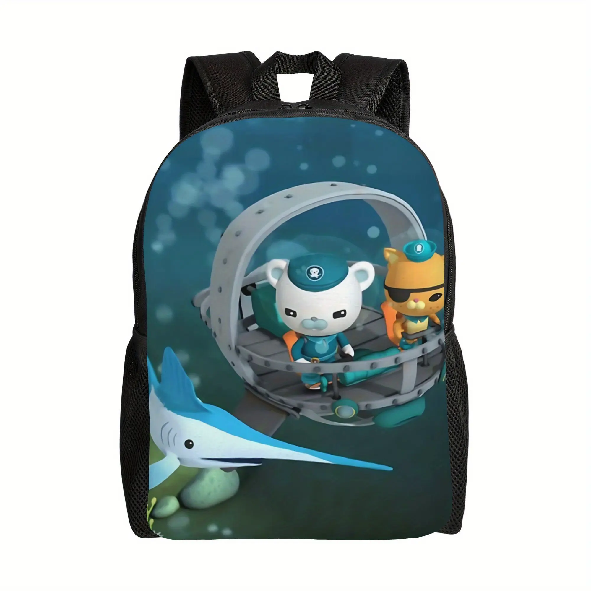 Octonauts Character-Themed Backpack for Toddlers - Captain Barnacles & Kwazii Design, 600D Oxford Underwater Scene Bag, 15-Inch Laptop Bookbag for Daily School & Family Outdoor Travel Gift, Top Handle, Synthetic, Cartoon Character, Animated Character Back
