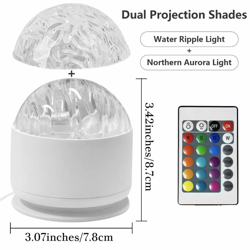 Aurora, Water Ripple and Sky Projector Light, 1/2 Counts USB Rechargeable 16-color LED Projector Lamp with Remote Control, Northern Lights Ambient Ceiling Light for Room Decor