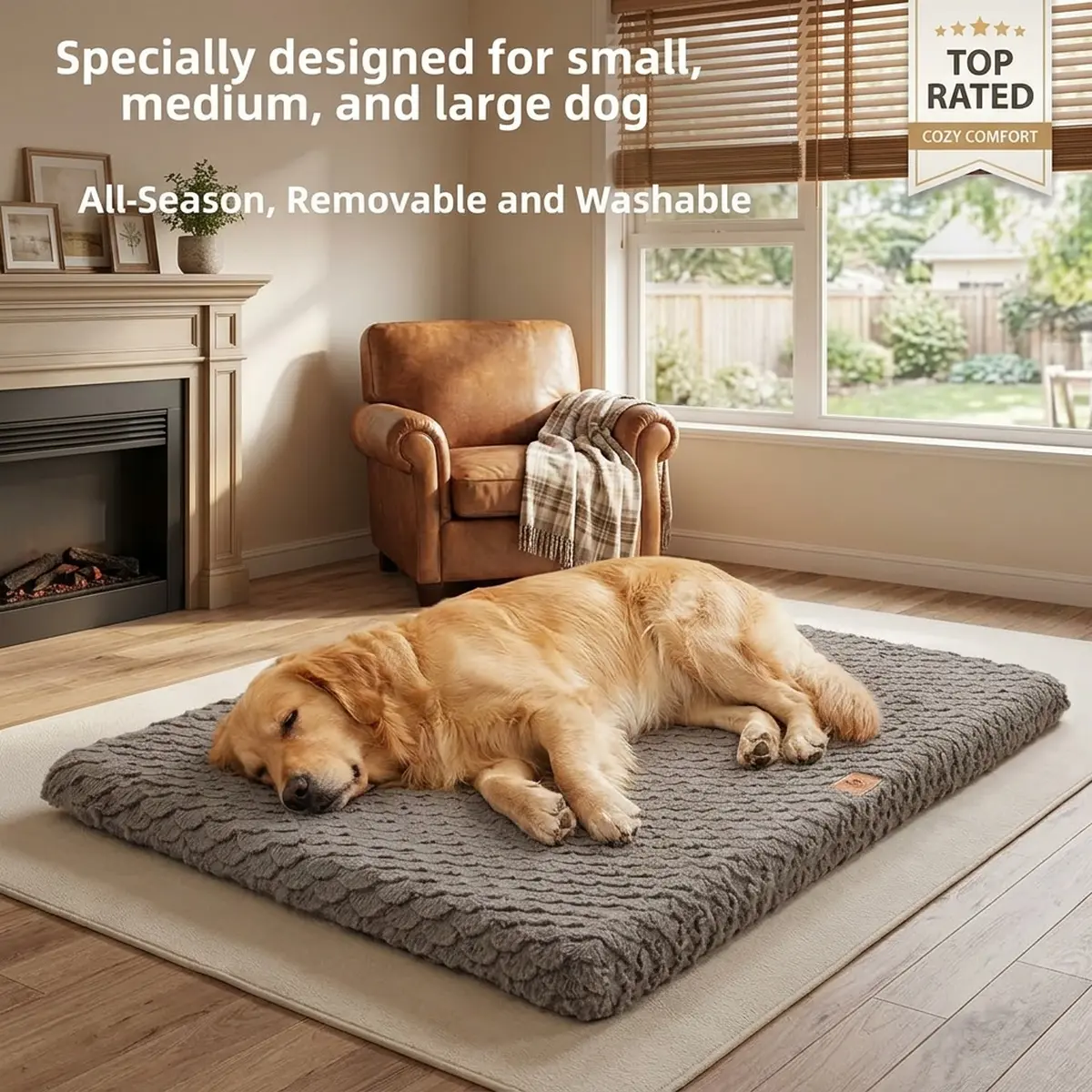 Thick Plush Dog Bed Mat, Wave Design Washable Pet Bed for Dogs & Cats, Soft Removable Cushion Pad for Puppies, Comfortable All Season Sleeping Mat for Small Medium Large Pets