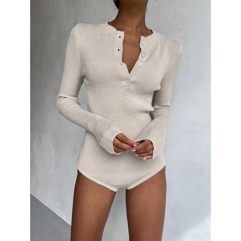 Women's Slim-Fit Sweater Jumpsuit, Basic Style Fall & Winter Wear, Moderate Fabric Thickness, Comfortable Daily