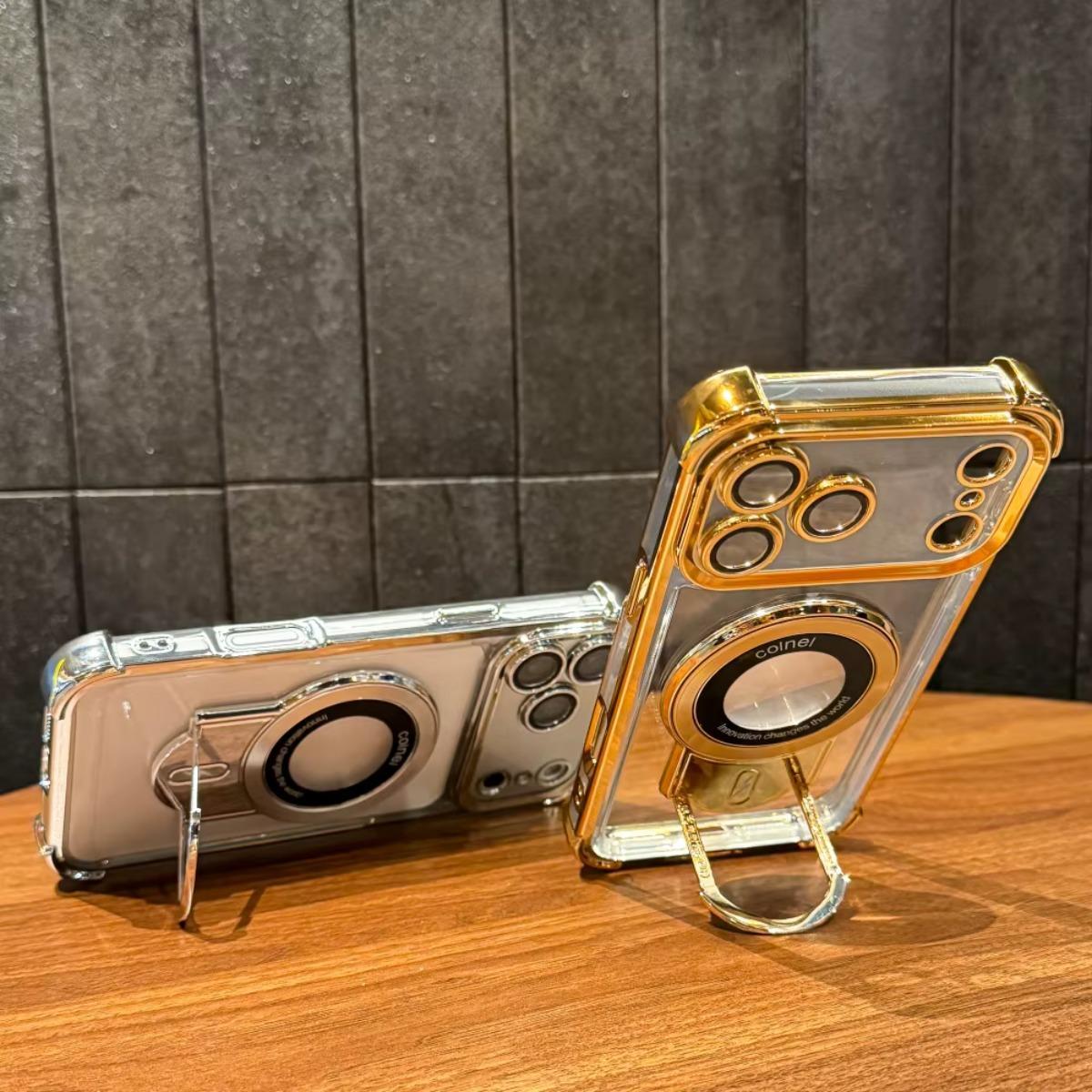 Plating Shockproof Magnetic Pulling Bracket Case For iPhone 17 16 15 14 Plus 13 Pro Max Air Clear Bumper Cover shockproof slim case