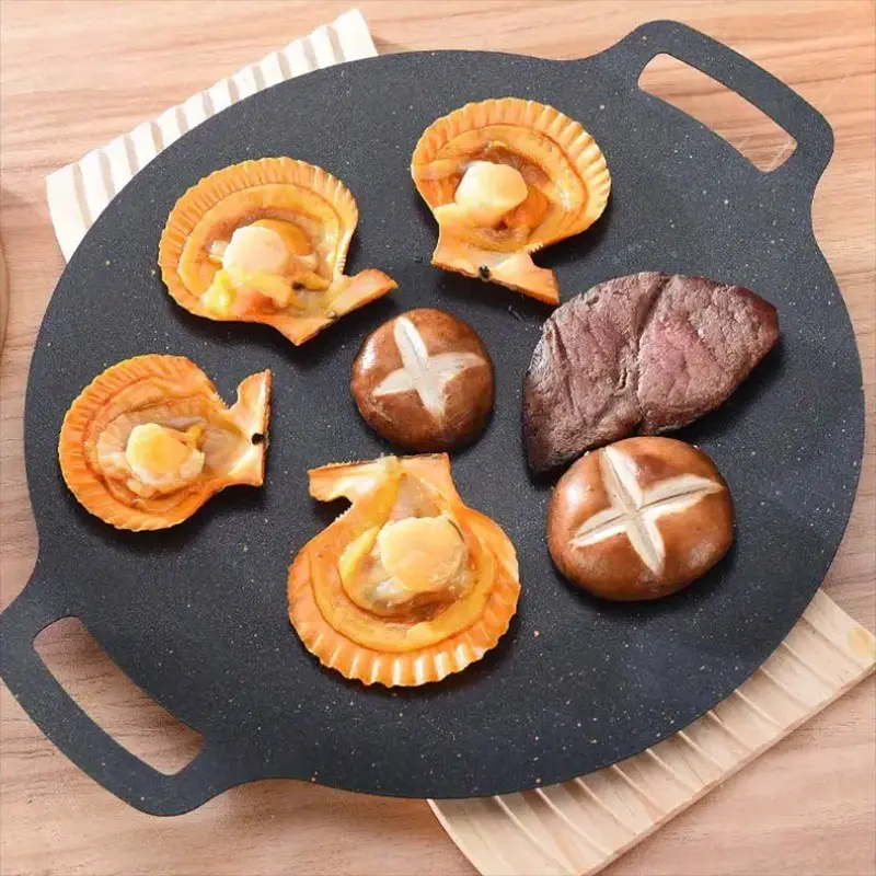 Non-Stick Basalt Griddle, Flat Iron Grill Pan, Home BBQ & Fried Dumplings, Outdoor Camping Charcoal Gas Compatible, Ideal for Gatherings, Cookware Pans