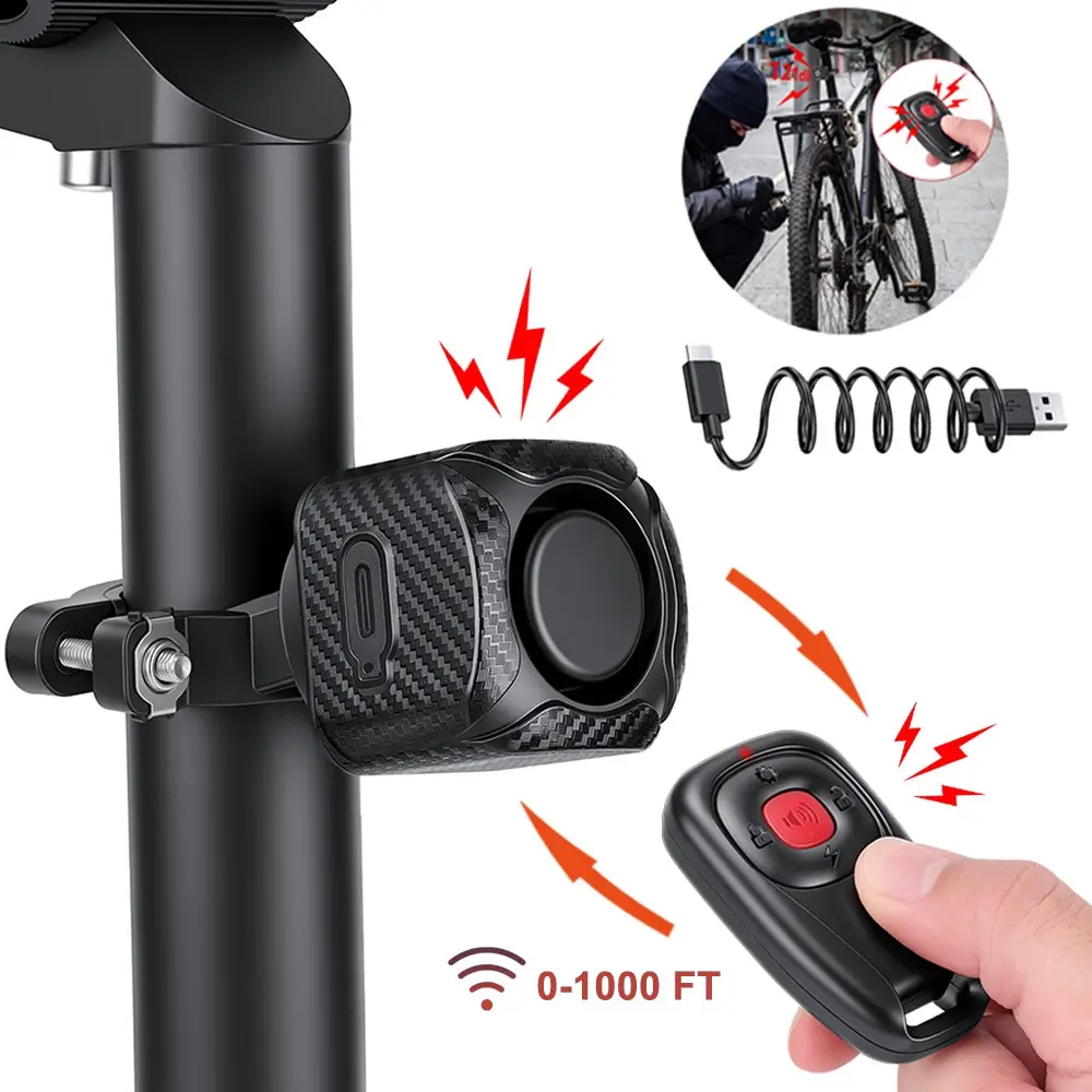 2 Way Vibration Alarm Bike Motorcycle Anti Theft Alarm 300M Remote Control 120dB IP65 Waterproof USB-C Rechargeable 7 Level Sensitivity Anti Lost Vehicle Security Alarm Horn Sensitivity Adjustment