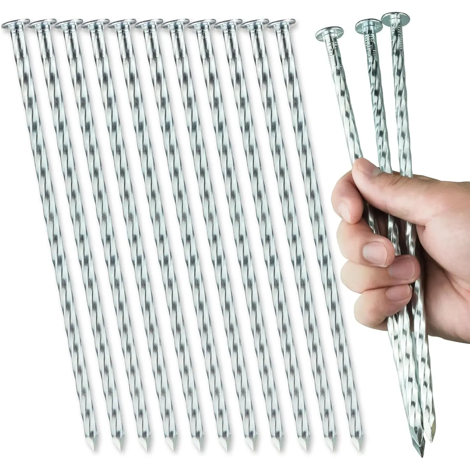 10 Inch Heavy Duty Landscape Stakes, 10 Pack Galvanized Spiral Artificial Turf Nails for Paver Edging, Weed Barriers, Lawn