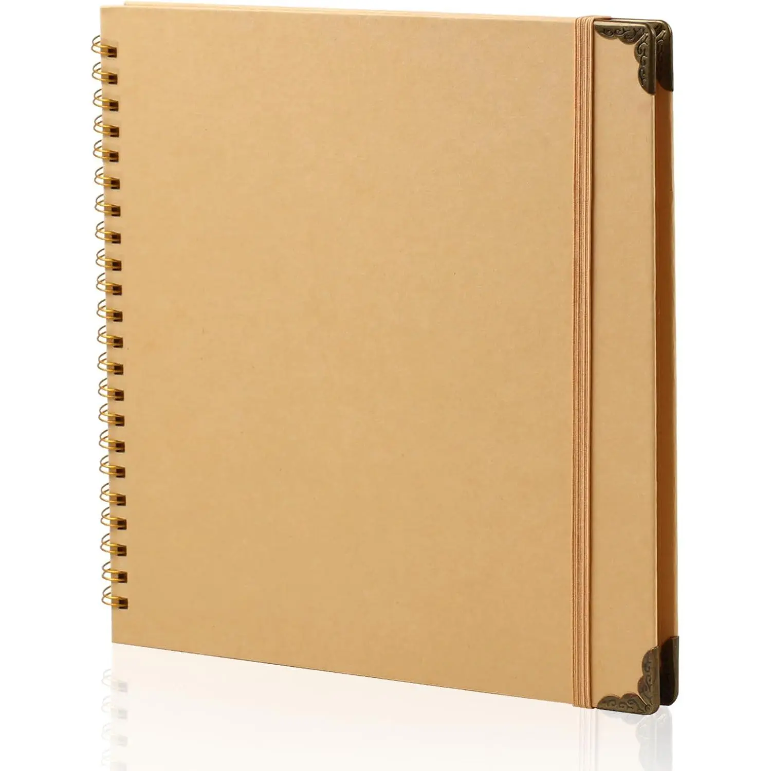 Brown Modern Scrapbook Album with Elastic Cover - 8x8 in, 80 Pages Scrapbooking Supplies for DIY Crafts, Wedding Memory Book Projects