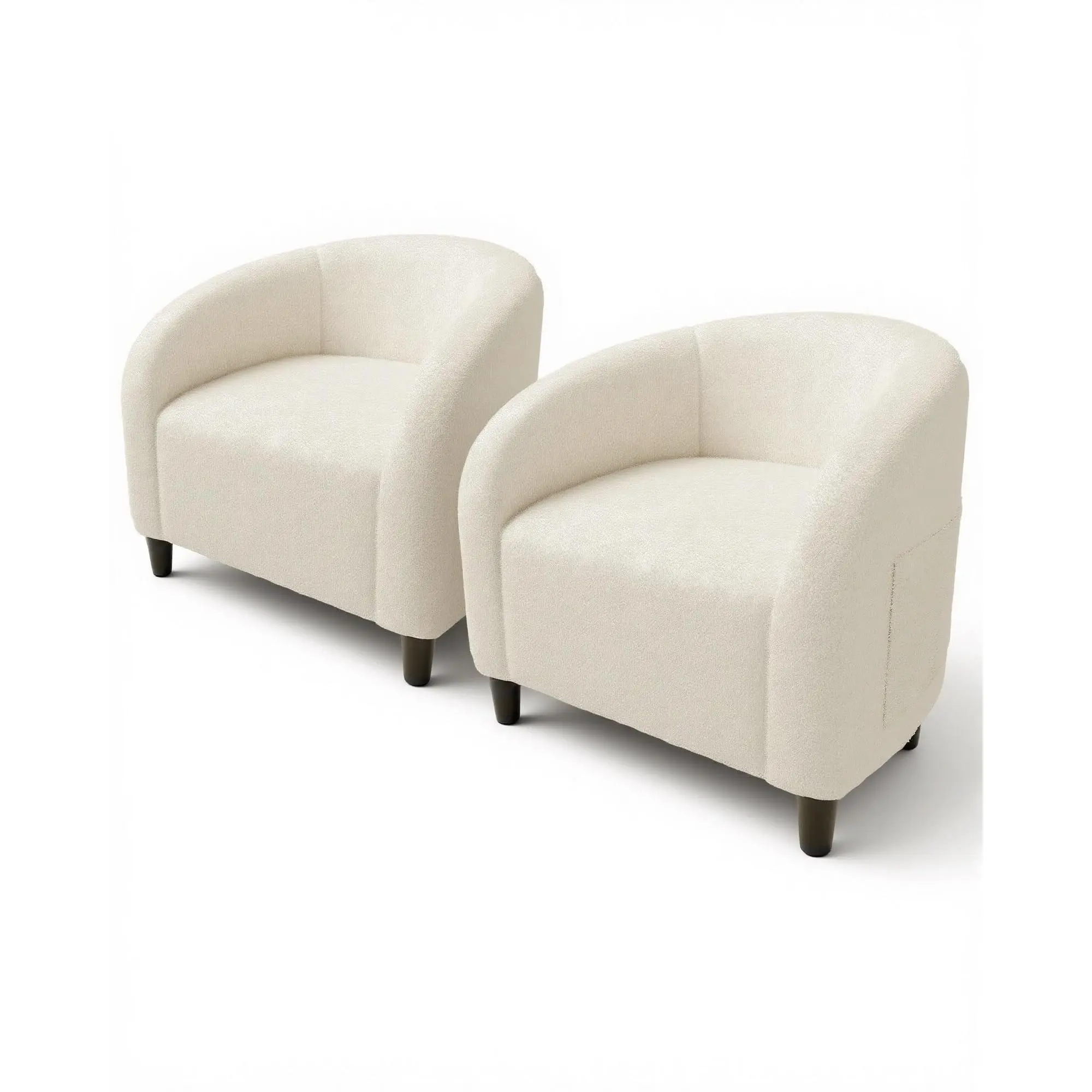 Garvee Accent Chair Set of 2 Living Room Chairs Boucle Barrel Chairs Round Armchairs for Bedroom Waiting Room Office Reception Chairs(Beige)