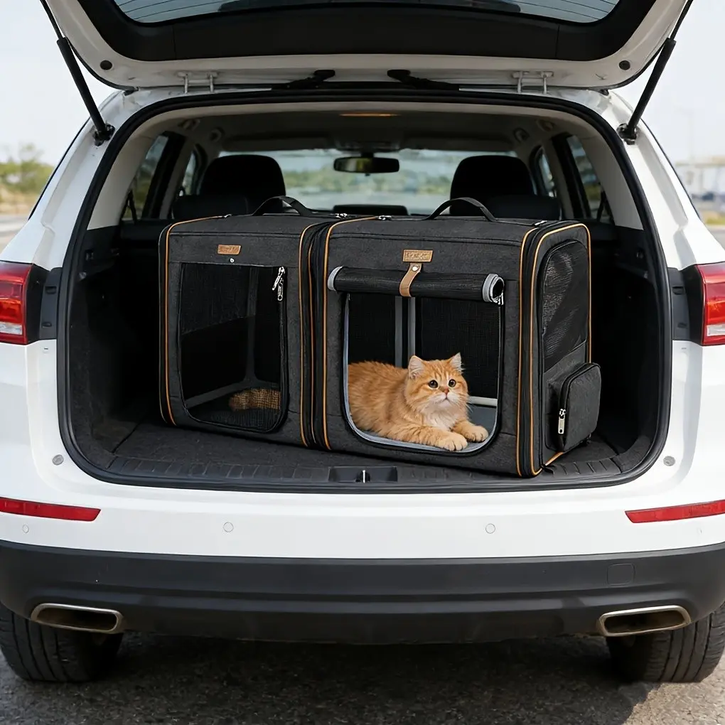 2-in-1 Cat Travel Carrier with Litter Box, (17. 7" X2) X16. 5" X13" Large Cat Carrier with Zipper Locks for Moving Across The Country (No Hammock) - Black