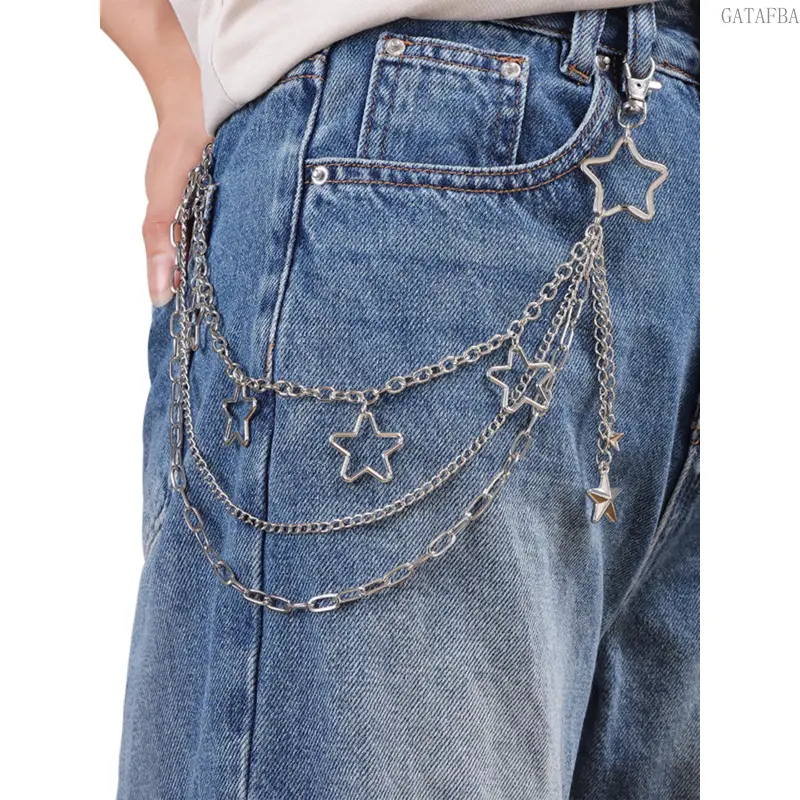 1pc Punk Multi-Layer Star Pendant Waist Chain Adjustable Bling Streetwear Fashion Accessory