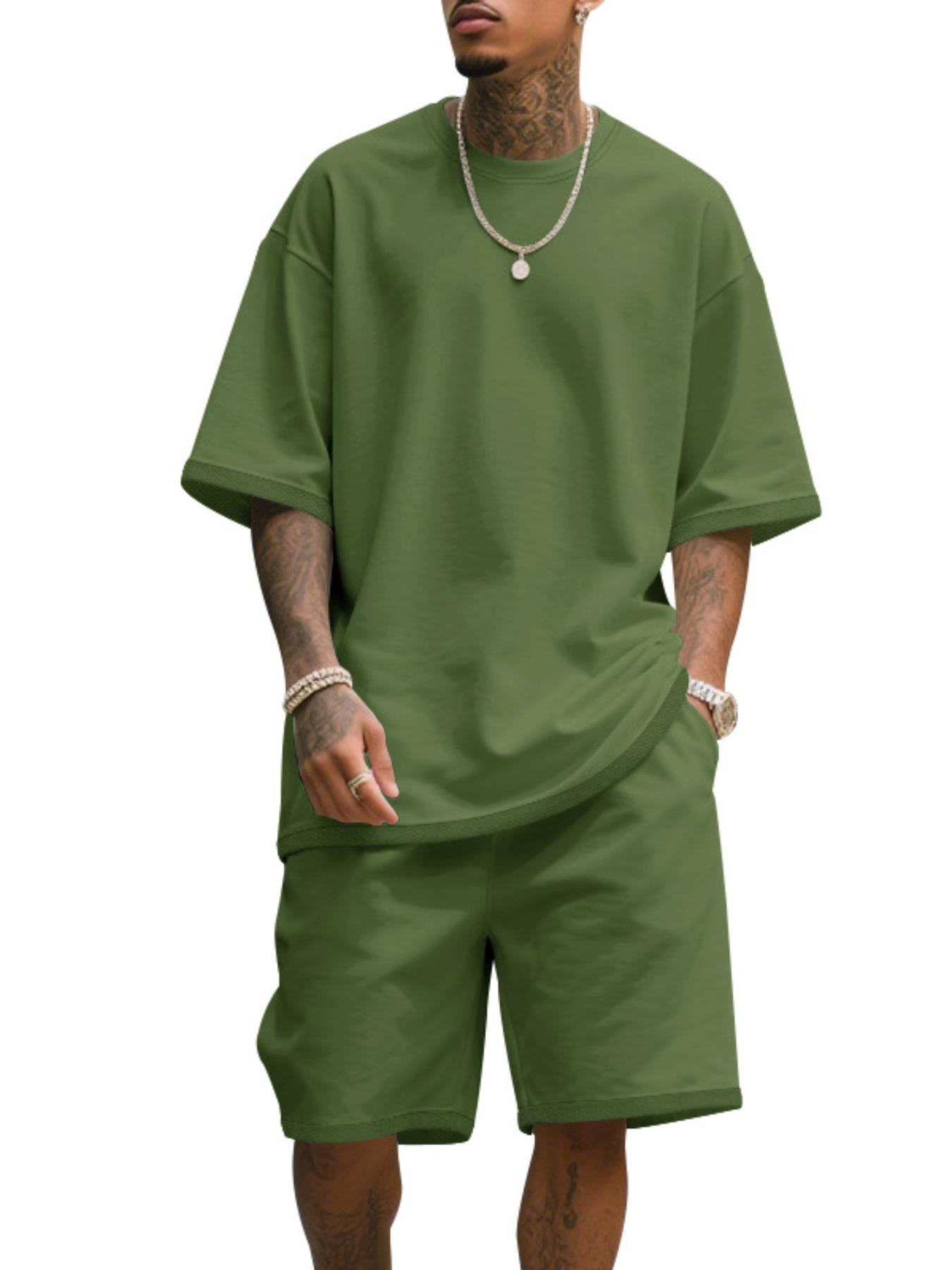 Men's Summer Casual Set, Pure Color Round Neck Short Sleeve Tee & Shorts, Classic Loose Fit Sportswear, Comfortable Daily Wear