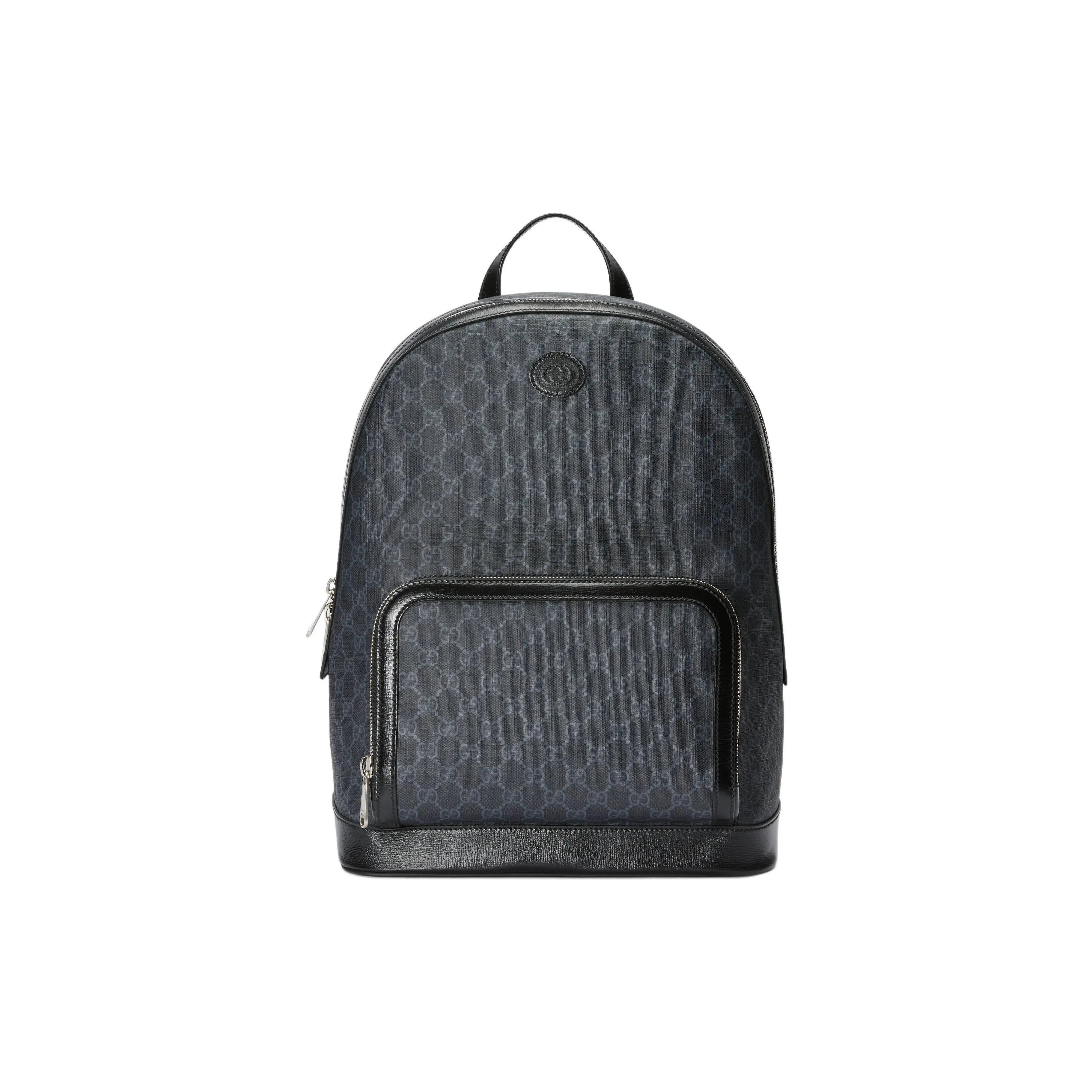 Gucci Double G Logo Zip-Top Adjustable Strap Canvas and Leather Backpack for Men in Black