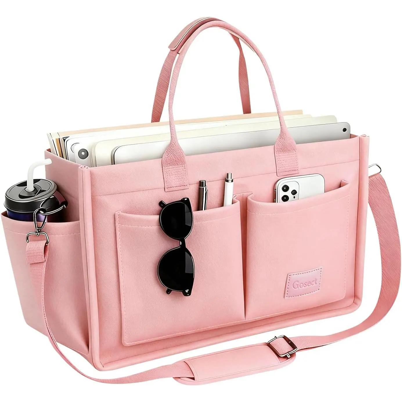 Canvas Tote Bag for Women With Pockets, Laptop Work Crossbody Purses Everything Shoulder Tote Bag Everyday Satchel Handbags