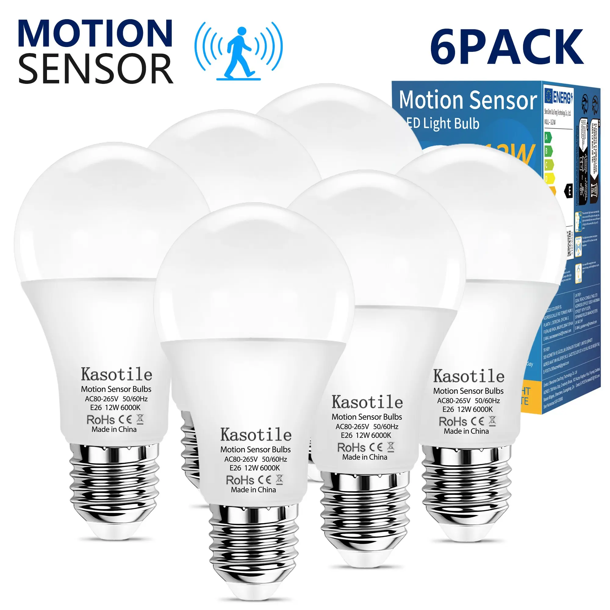 Kasotile Radar Motion Sensor Bulb, Smart Led Light, Smart E27 Interface, Auto On/off, Ideal for Home, Garage, Yard, Parking, Safe & Convenient Lighting, Led Bulbs