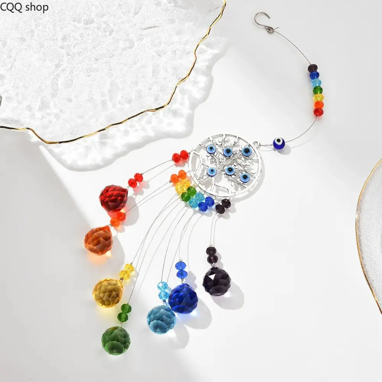 Rainbow Evil Eye Crystal Flower Chimes Suncatcher Pendant, Unisex All-Seasons Hammock Accessory for Any Room (Sports & Outdoor Camping & Hiking Use)