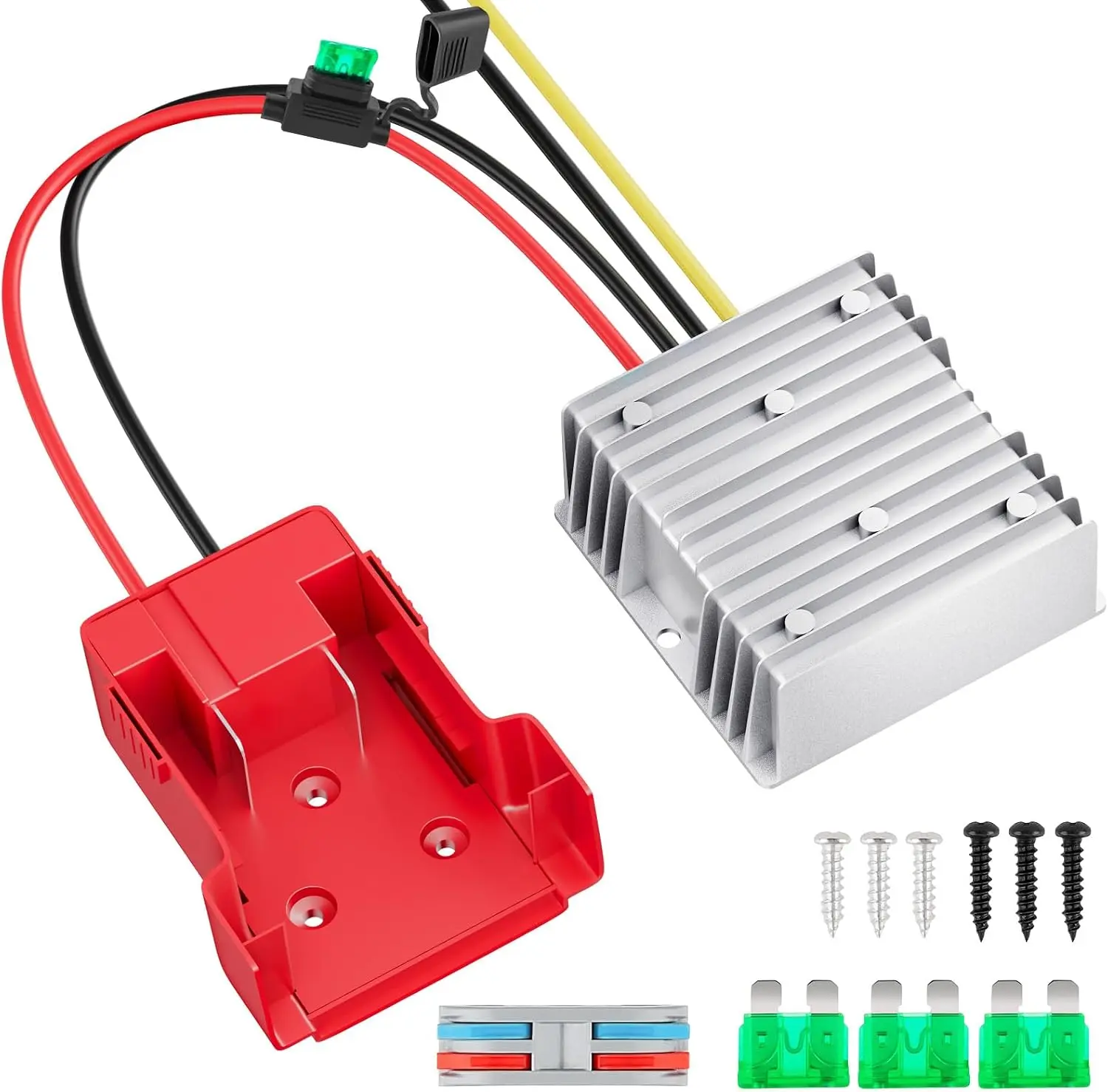 18V to 12V Step-Down Converter for M18 Battery, DC 12V 20A 240W Buck Converter Battery Adapter with 30A Fuse and Over-Discharge Protection