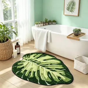 Turtle leaf bathroom bathtub area floor mat ins wind gradient green leaf entry entrance carpet creative green plant shape bedroom bedside special-shaped carpet home washable balcony study carpet home decoration living room carpet