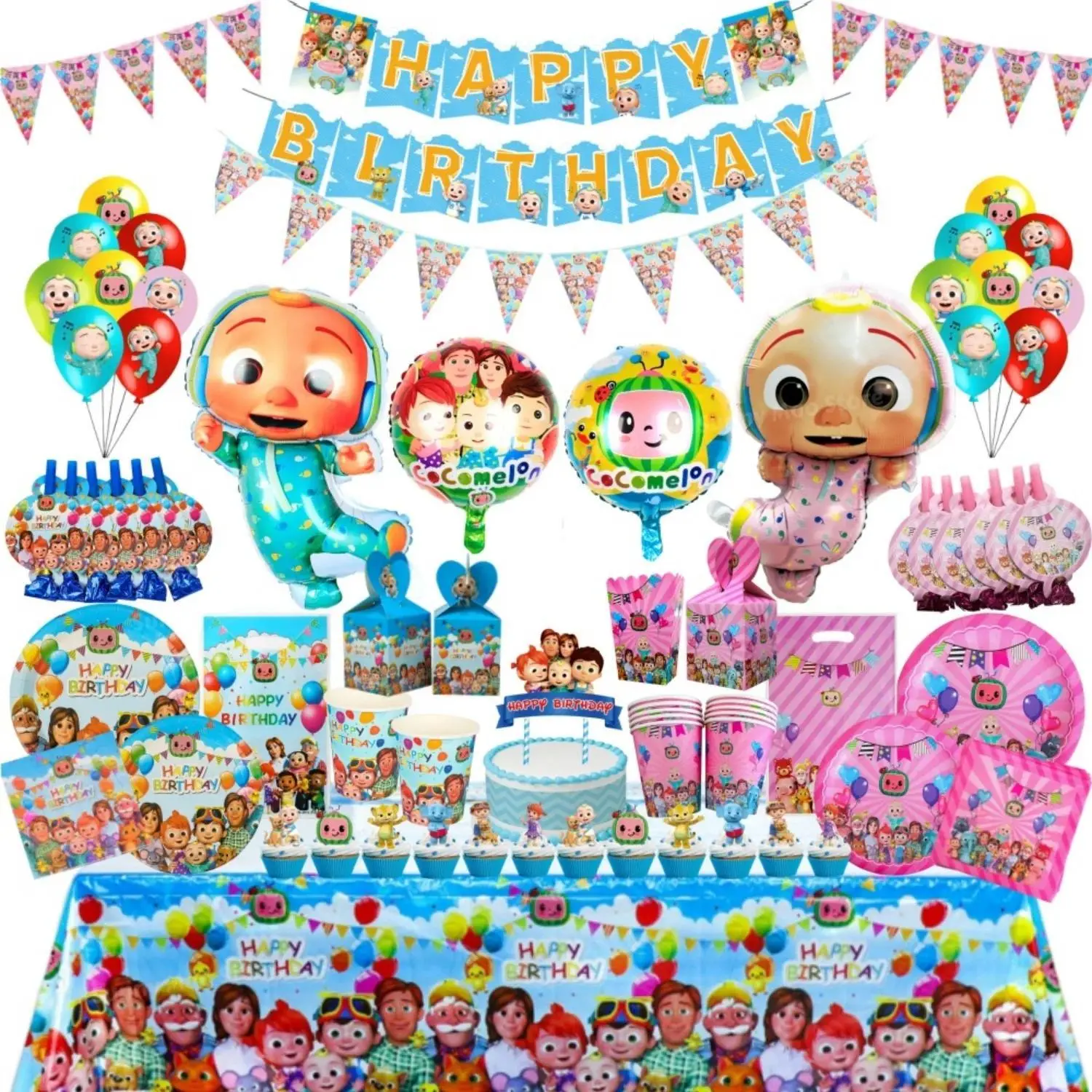 Cocomelon Birthday Party Decorations Balloons Disposable Tableware Cup Plate Tablecloth Cake Topper Balloon for Kids Baby Shower