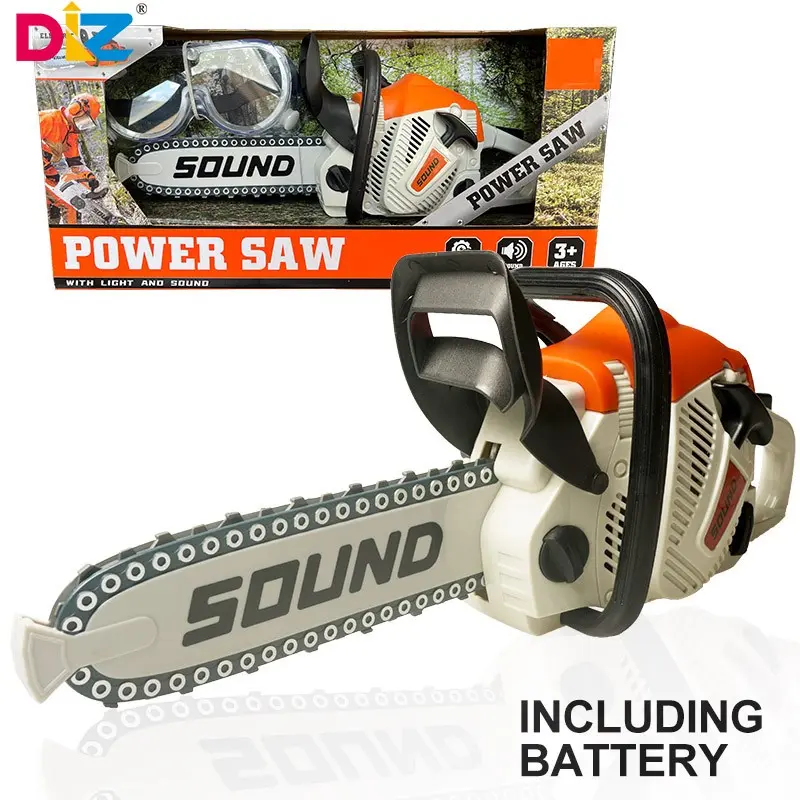Electric Toy Chainsaw for Kids, Set with Goggles, Battery included, Fake Outdoor Power Construction Tool for Pretend Play, with Rotating Chain and Realistic Sounds
