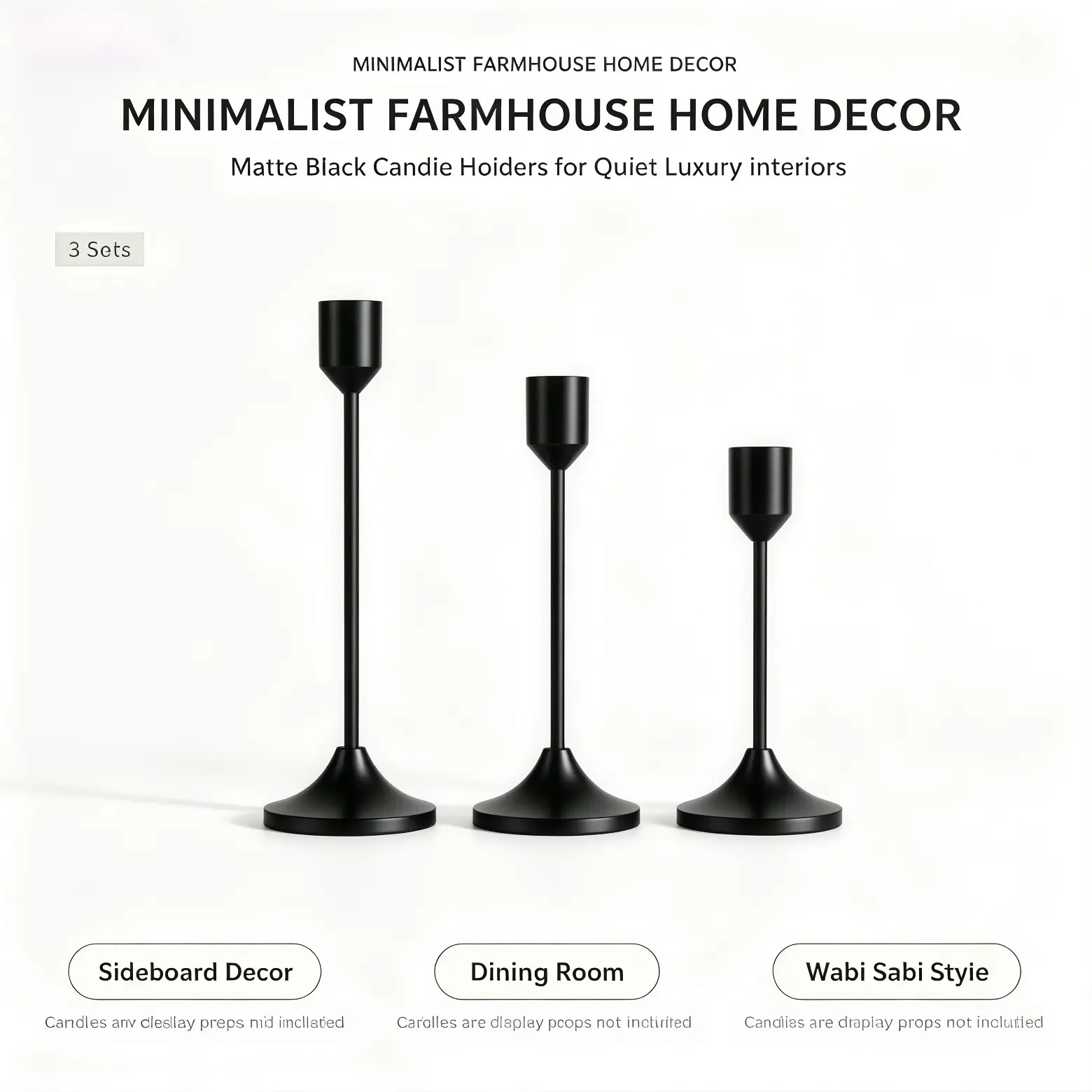 Nordic Iron Candle Holders Set of Three, Vintage Long Candle Sockets, Table Decor for Dining, Wedding, Event Decoration, Candlestick Holders, Candle Holders for Table Centerpiece